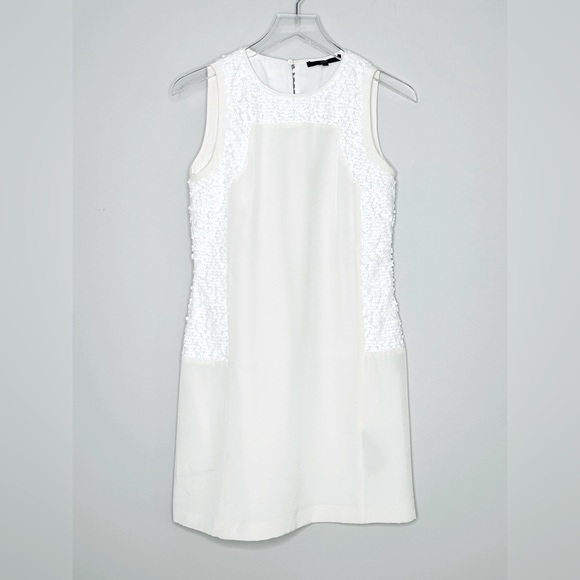 Tibi Sequined Insert Ivory Cream Silk Blend Shift Dress Size 4 - Picture 13 of 13